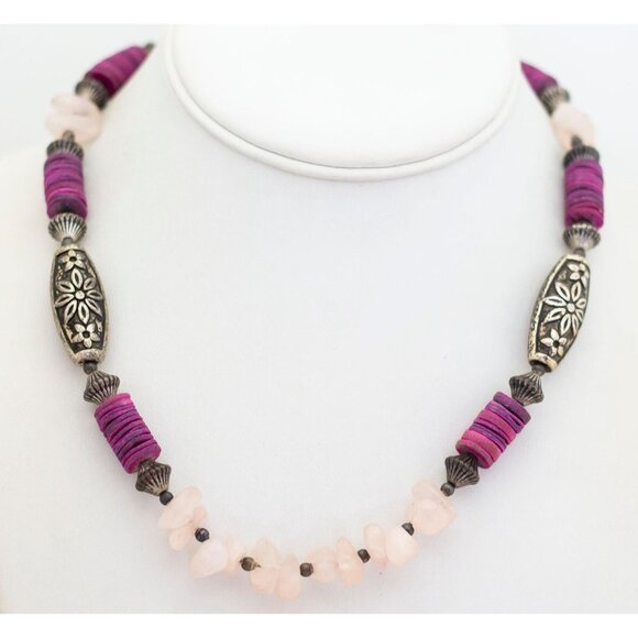 18 inch, Vintage Pink Flowers Oriental Stylish Beaded Necklace - G1 - Picture 2 of 3